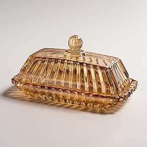 Champagne Color Glass Butter Dish with Lid