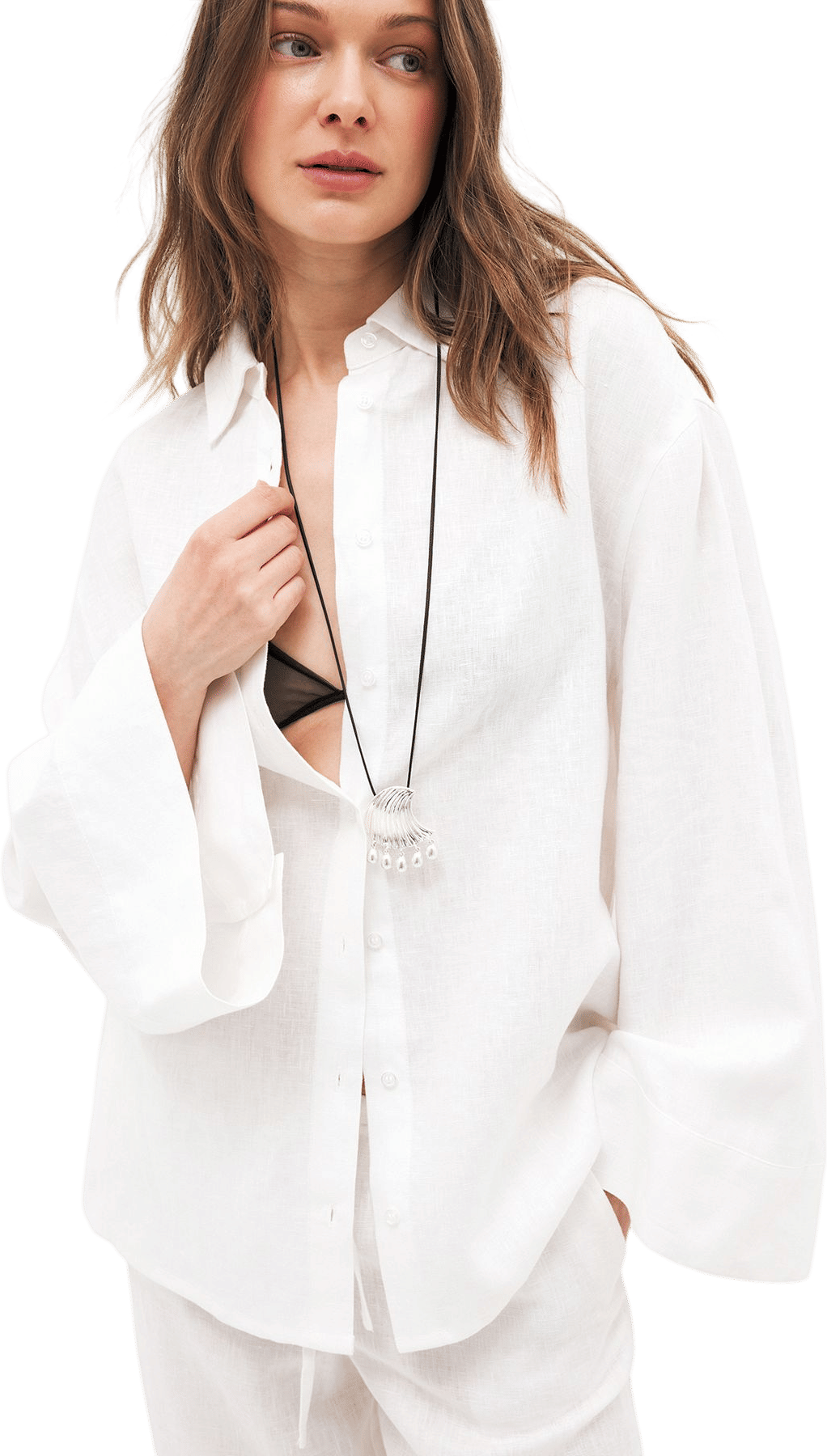 Chemise en lin à manches larges Blanc