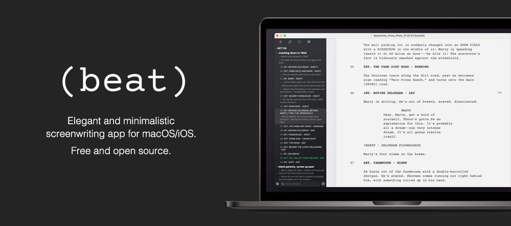 Beat free screenwriting app for macOS