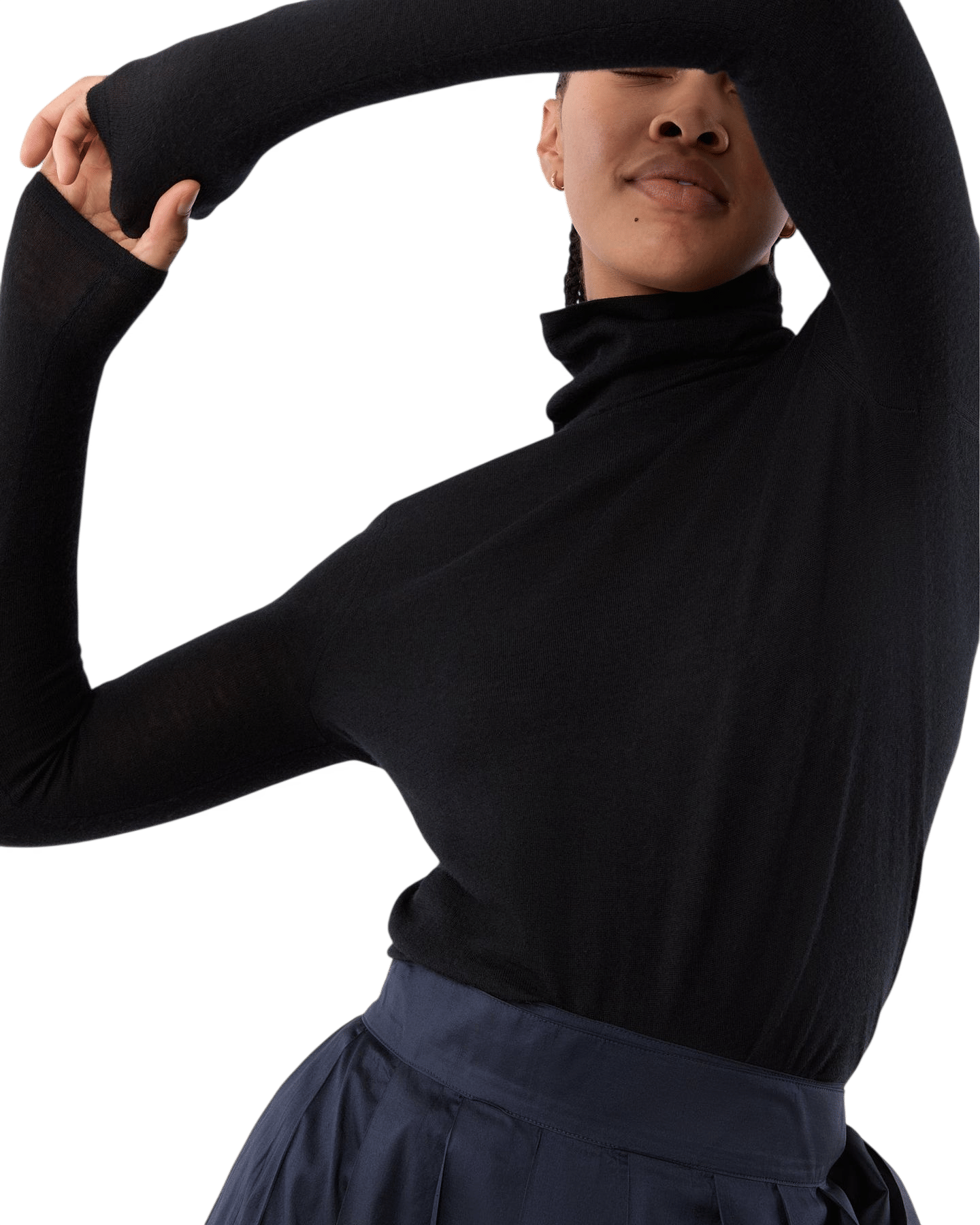Superfine Funnel-Neck Sweater in Black Cashmere