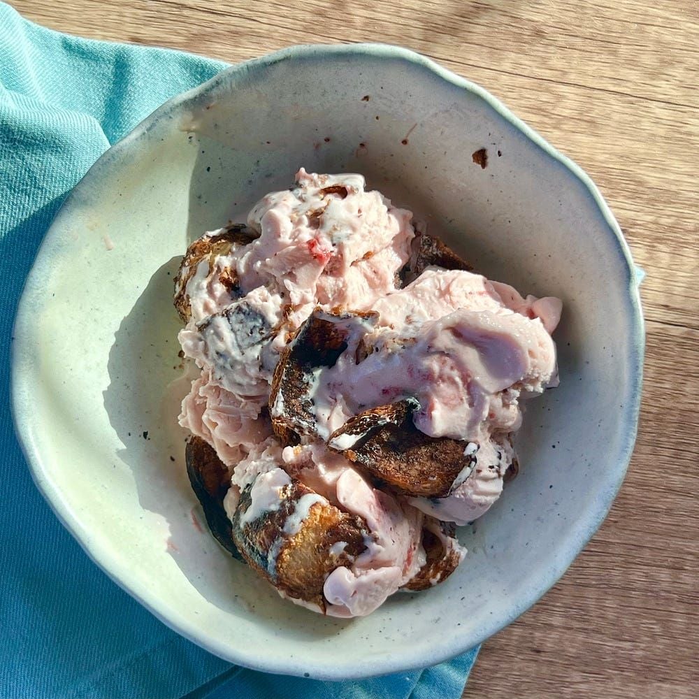 Stirring toasted croissants into ice cream
