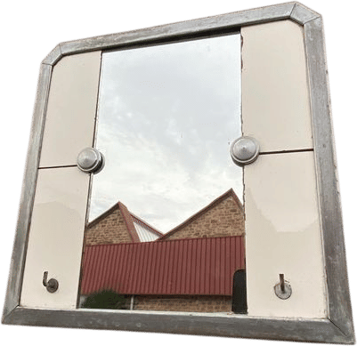 Vintage Art Deco towel rack mirror, 1950s, Mettlach. Villeroy & Boch bathroom mirror, Mettlach.