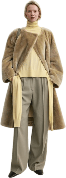 Collarless Shearling Coat