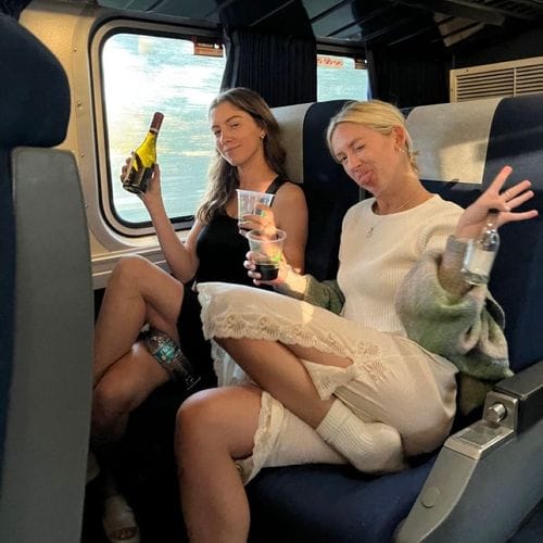 ordering a bottle of wine from the amtrak acela cafe car