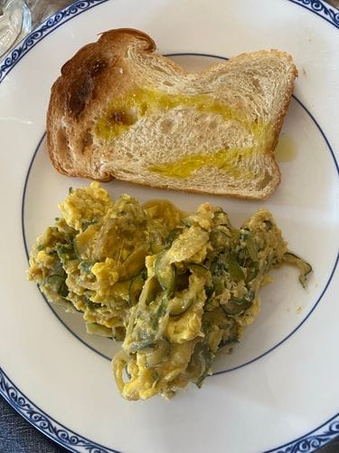 Zucchini carmelizes soo well and is shockingly good with eggs in a scramble or quiche