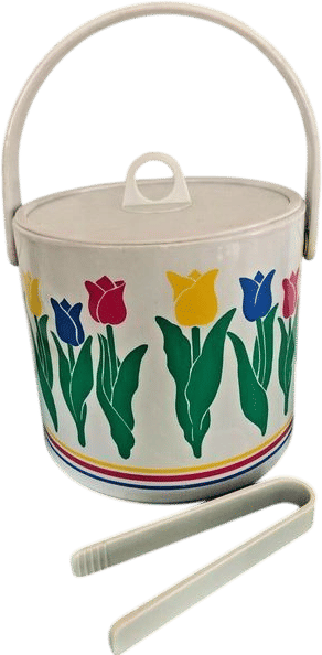 Vintage Retro Ice Bucket Spring Tulip Flower Design w Tongs Giraffe Brand WOW!