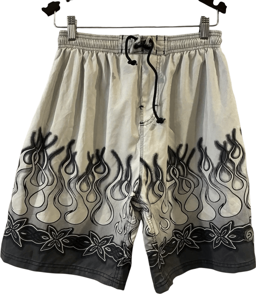 Grey Black Floral Flame Board Shorts