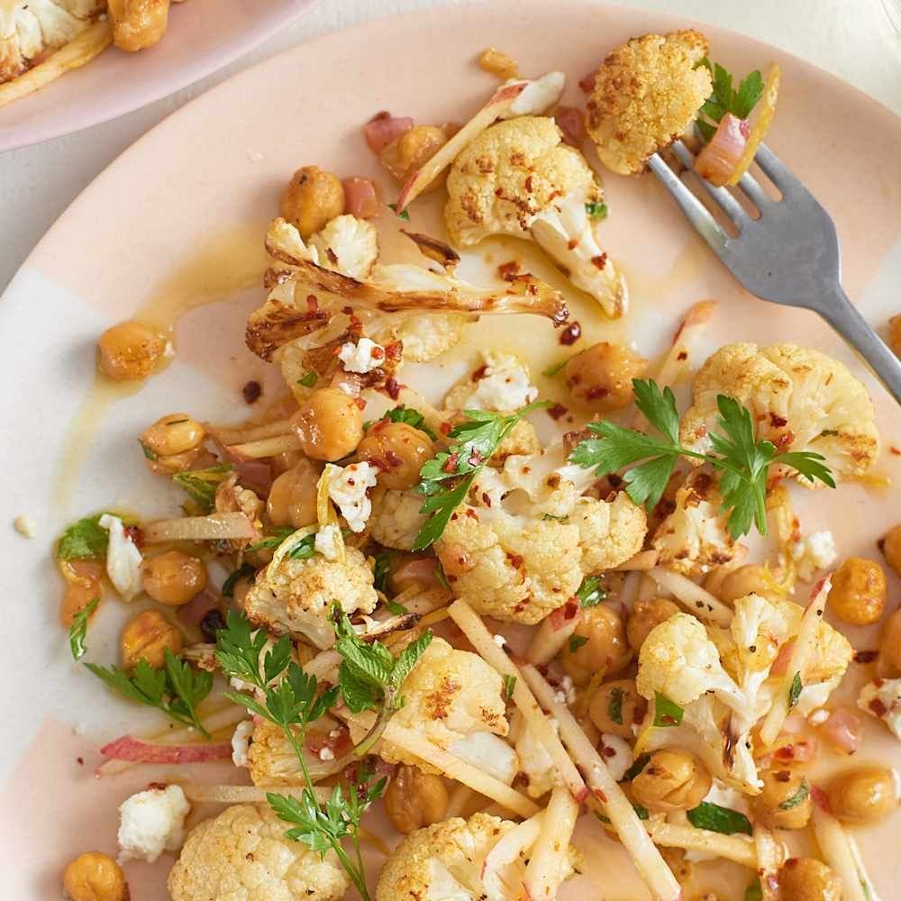 Roasted Cauliflower Salad with Chickpeas, Feta, and Herbs