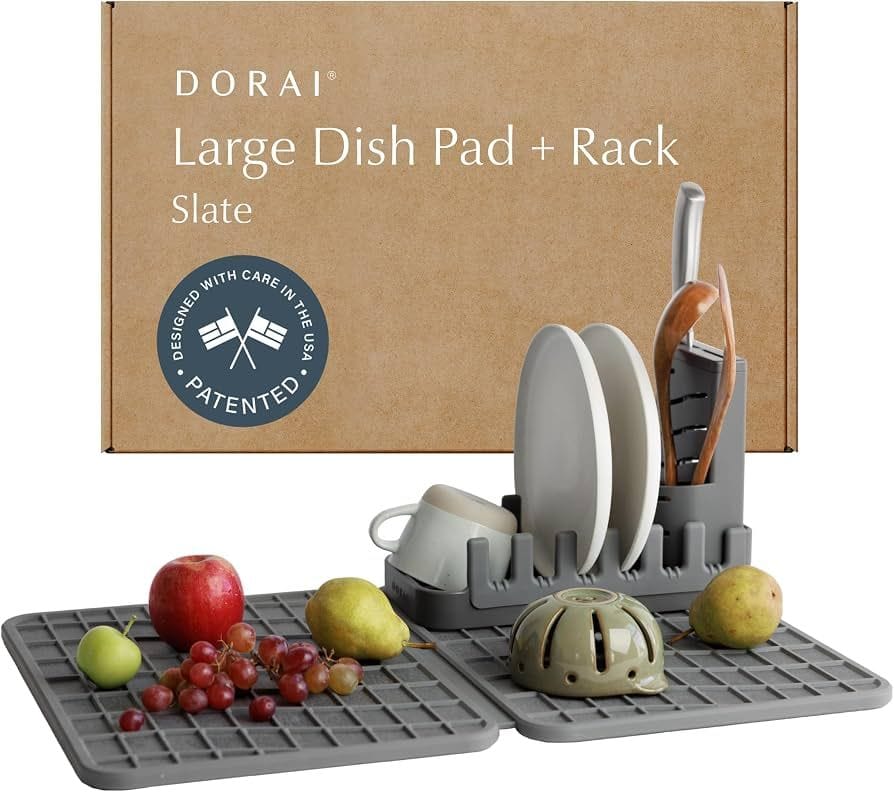 Dorai Home Collapsible Dish Drying Rack with Stone Dish Pad