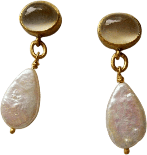 Moonstone and Pearl Earrings, 22K Gold, Oval Moonstone, Bridal Pearl
