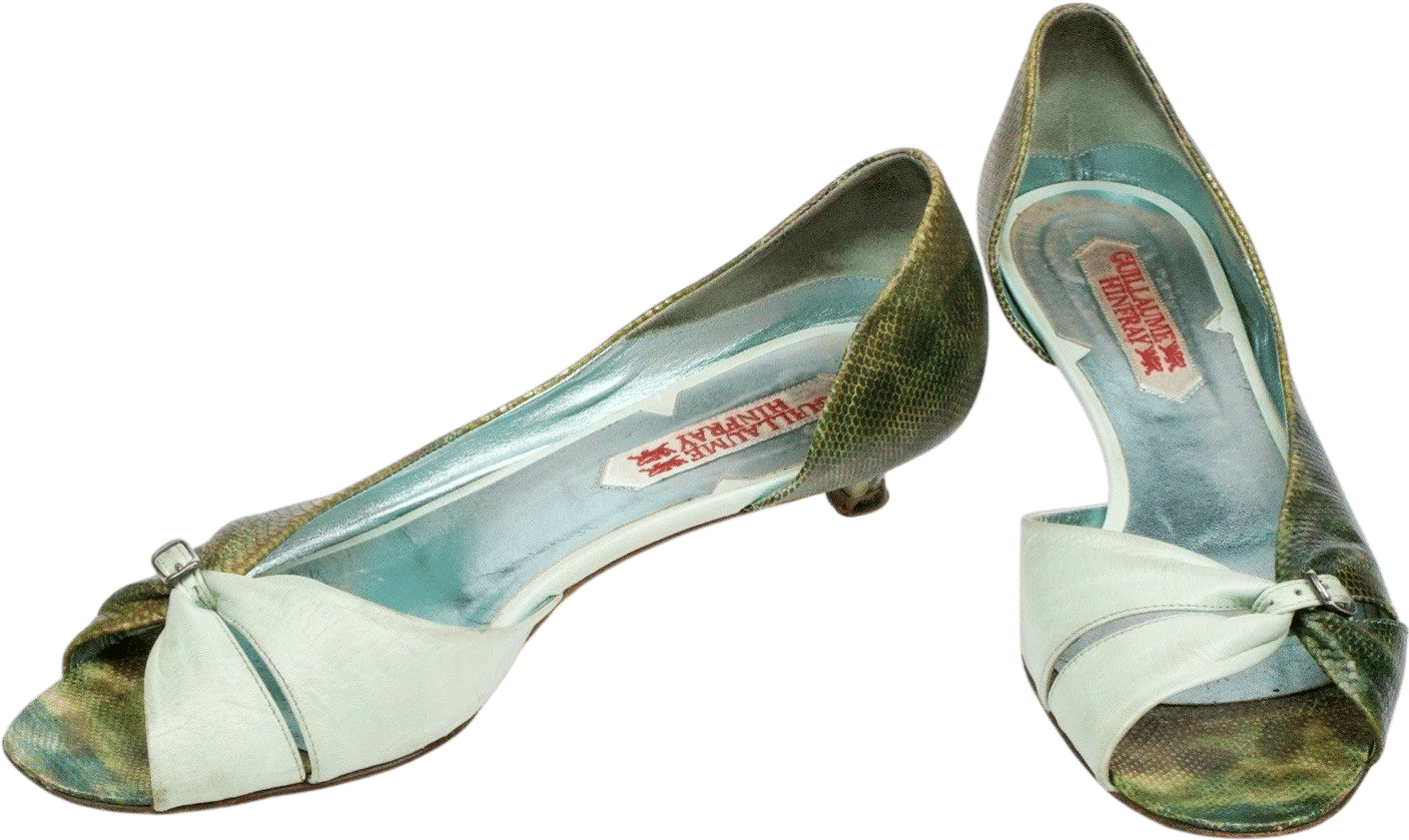 Vintage Italian Green Snake Embossed Kitten Heels (Size 8)