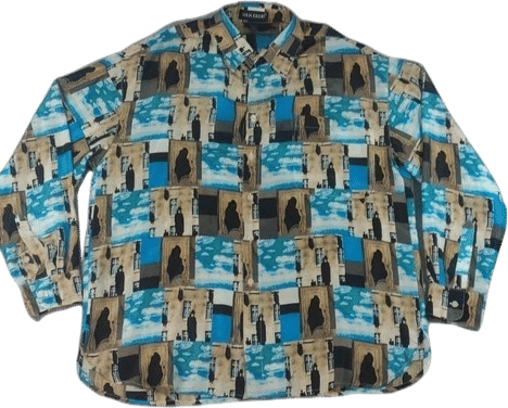 Vtg Silk Club All Over Print Button Shirt (Large)