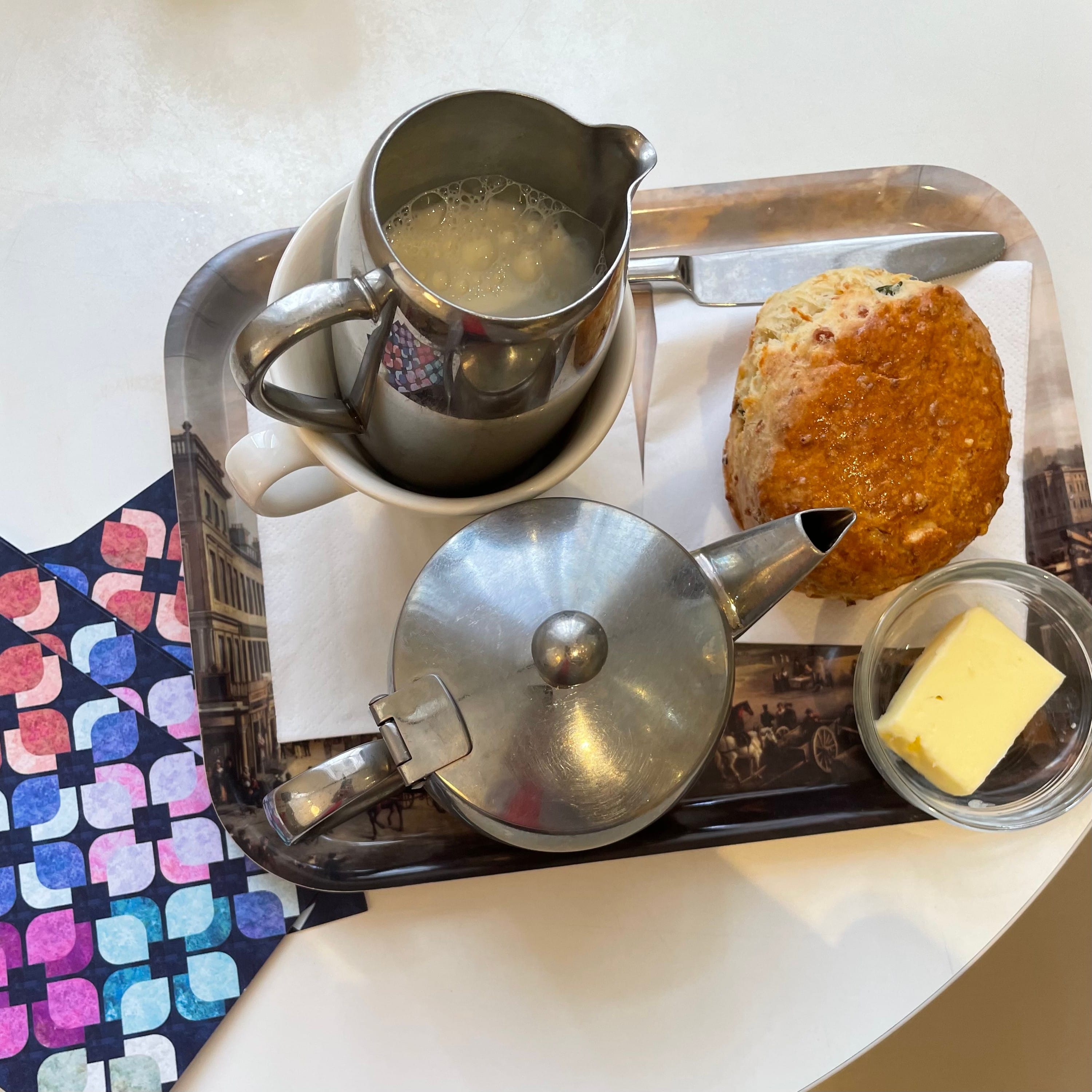 Getting afternoon tea and a scone at a museum cafe in Britain