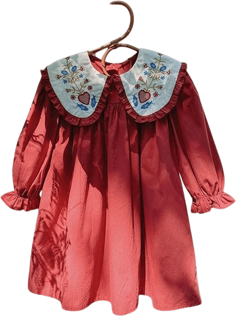 Vintage Floral Long Sleeved Dress in Crimson