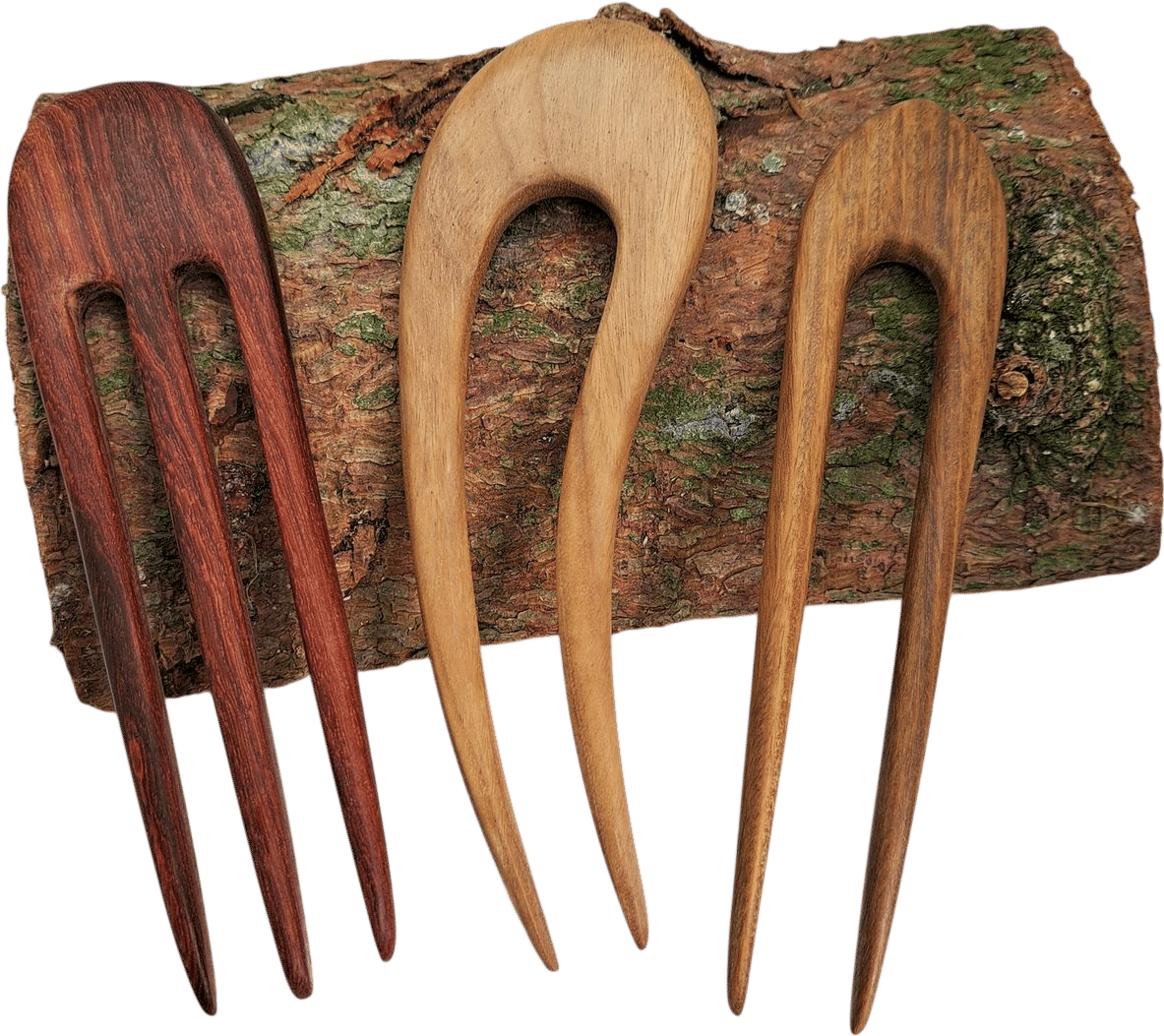 Hand Card Sandalwood Hair Forks
