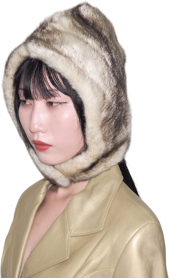 Sno Hood in Cream Faux Chinchilla