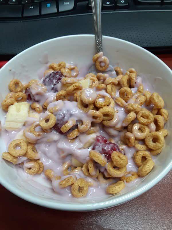 honey nut cheerios and frozen blueberries