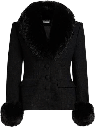 Boucle Faux-Fur Tailored Jacket