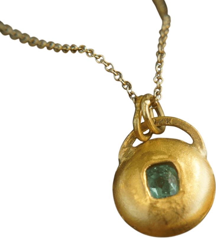 Solid 24k Gold Sapphire and Paraiba Tourmaline Pendant
