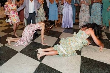 getting down on the dance floor at a wedding