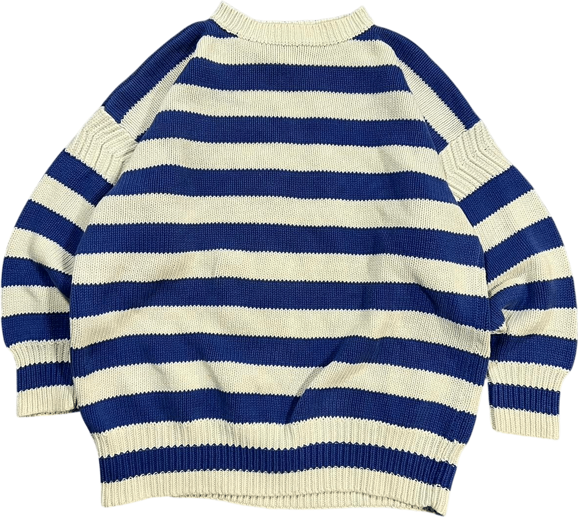 Gap Men's Navy and Cream Striped Jumper