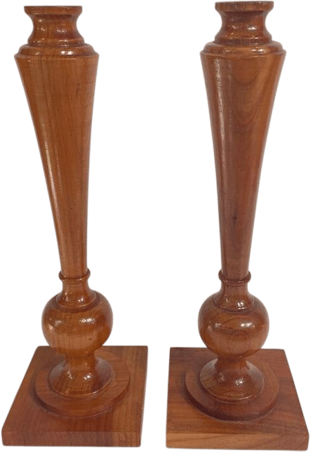 Vintage Cherry Wood Candlestick Holders Pair Turned Wood Taper Holders 12 Inch - Etsy