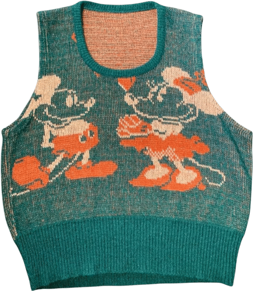 Kennington Disney Mickey and Minnie Mouse Novelty Green Sweater Vest, 1970s