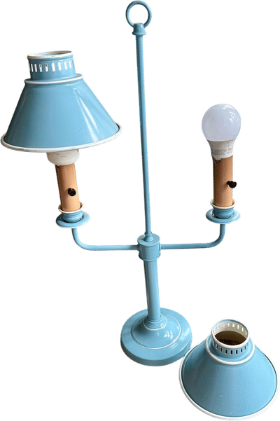 Vintage Blue & White Toleware Double Arm Lamp
