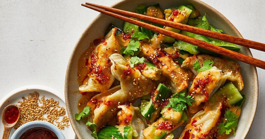 Dumpling and Smashed Cucumber Salad With Peanut Sauce Recipe