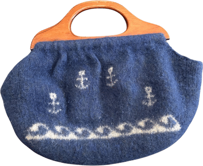 Blue Wool Anchor Wave Top Handle Purse