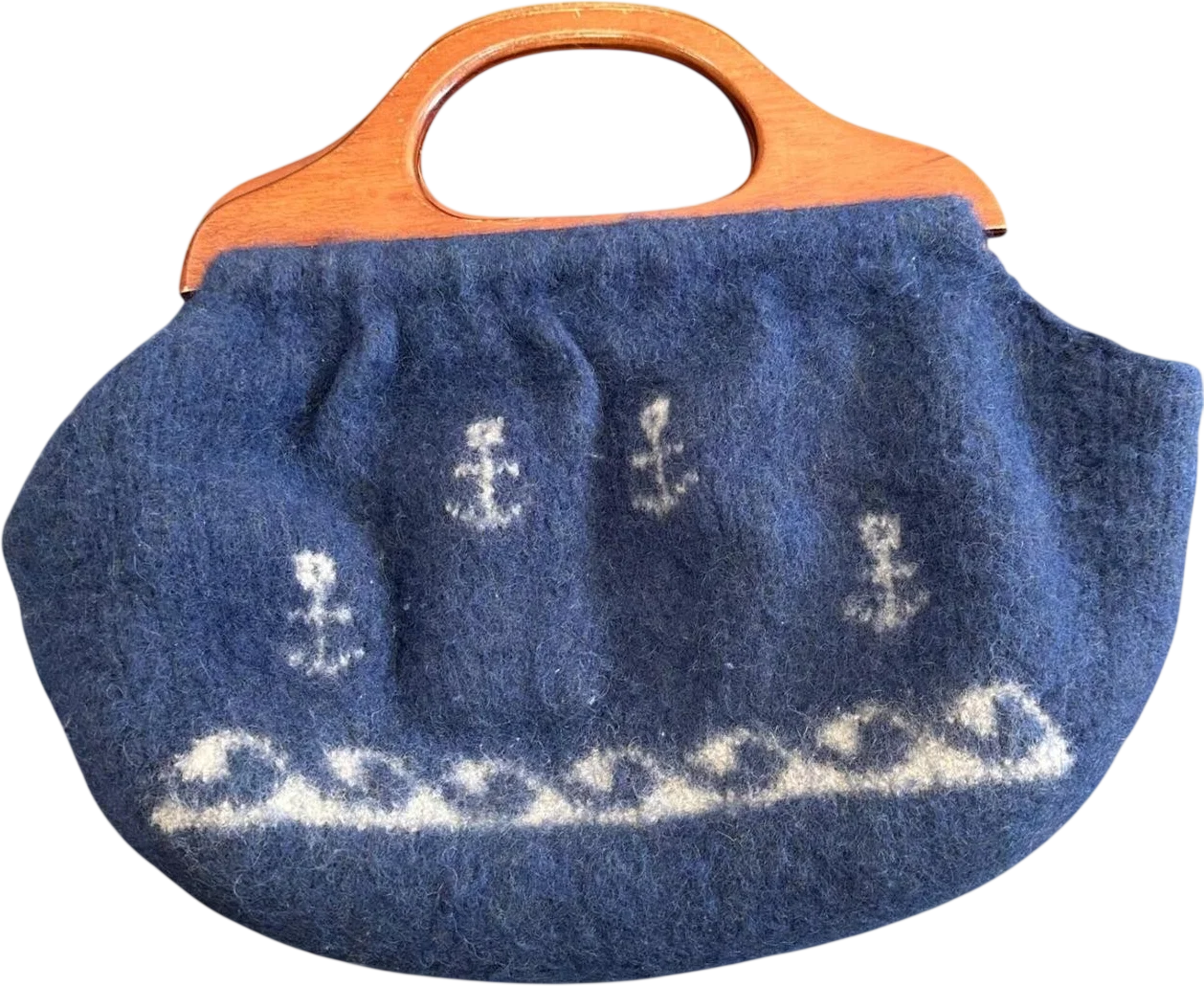 Blue Wool Anchor Wave Top Handle Purse