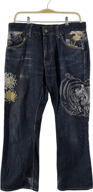 Koi Fish Jeans Distressed Vintage Size 82 Koi Fish Embroidery Denim Pants Size 34/35x29.5 - Etsy
