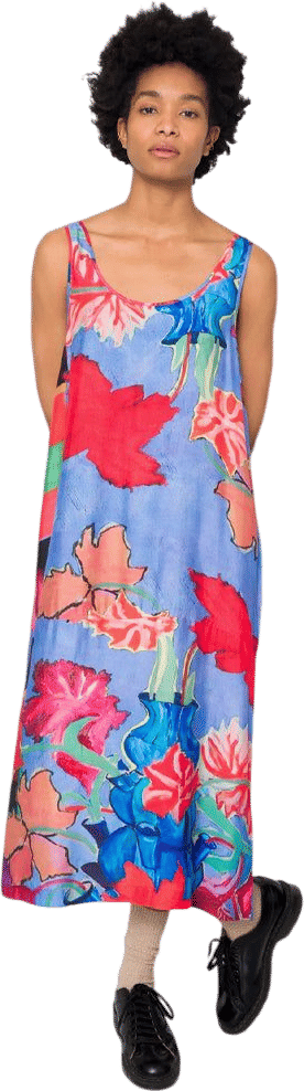 Folk Slip Dress in Blue Tulip