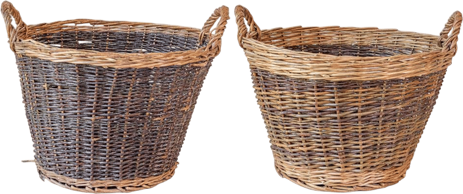 Handmade English Two Toned Wicker Baskets from Devon with Double Handles, Each