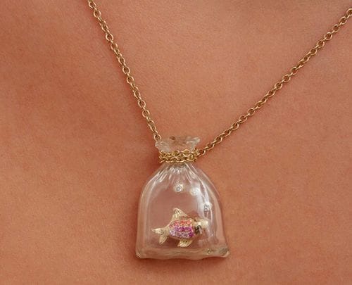Yvonne Leon 9K Yellow Gold Goldfish Necklace