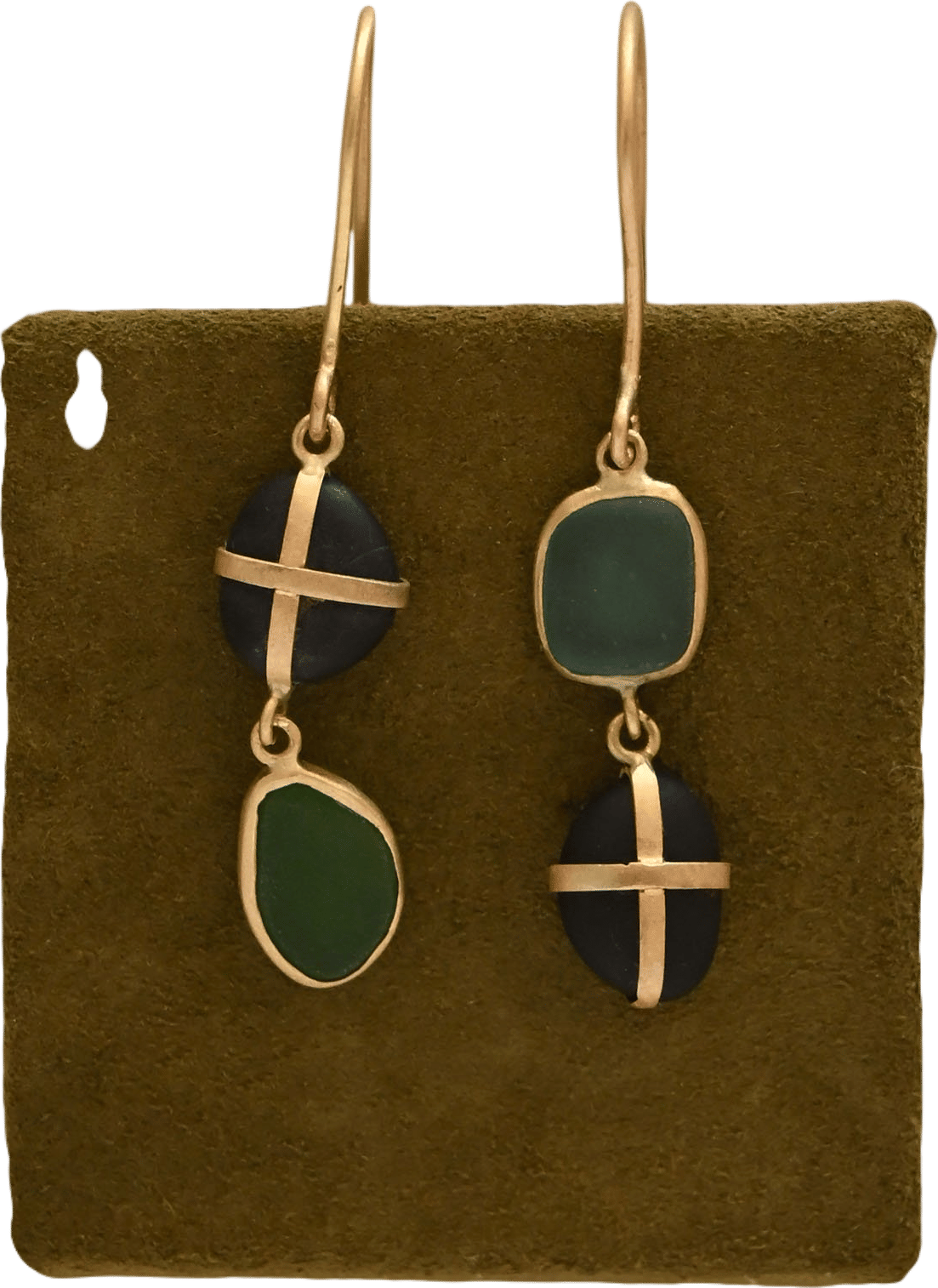Gold, Stone, Sea Glass Earrings