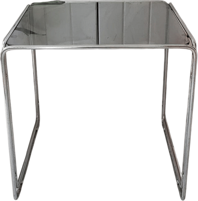 1970s Italian Silver & Smoked Glass Shelves Stand Sofa Table / Vintage Home Decor Side Table or Plant Stand