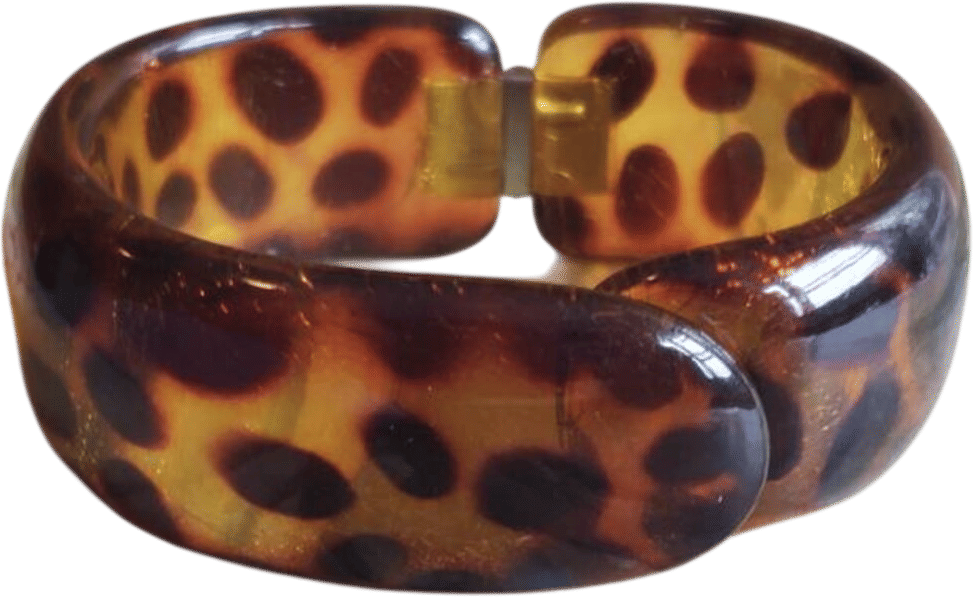 Vintage Leopard Plastic Costume Jewelry Hinged Clamper Bracelet