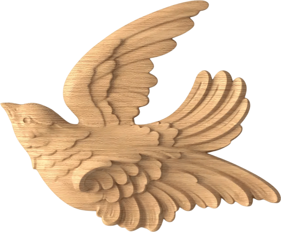 Carved bird applique from solid wood, Right