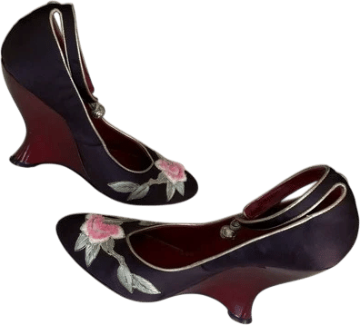 Yves Saint Laurent Vintage Wedge Heels Floral Embroidery Mary Jane EU 38 Italy