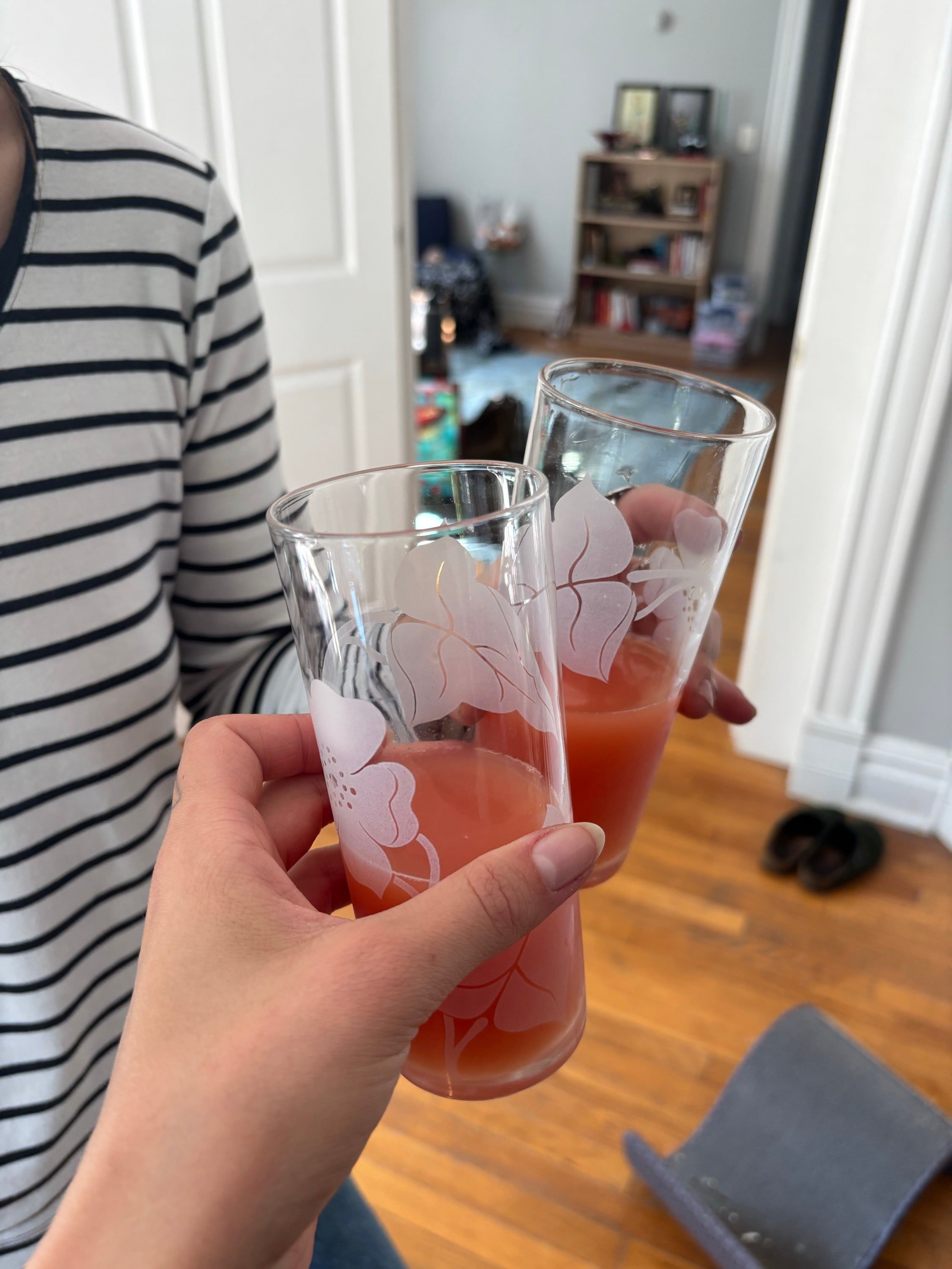 sharing grapefruit juice with a friend while rearranging her living room :)