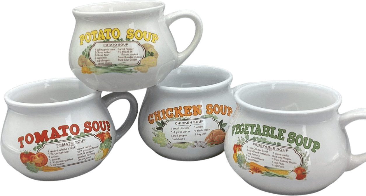 Eating snack time cereal OR lunch time soup from your coziest round mug