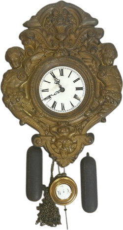 1980 Ornate Gold Hanging Wall Clock with Cherubs