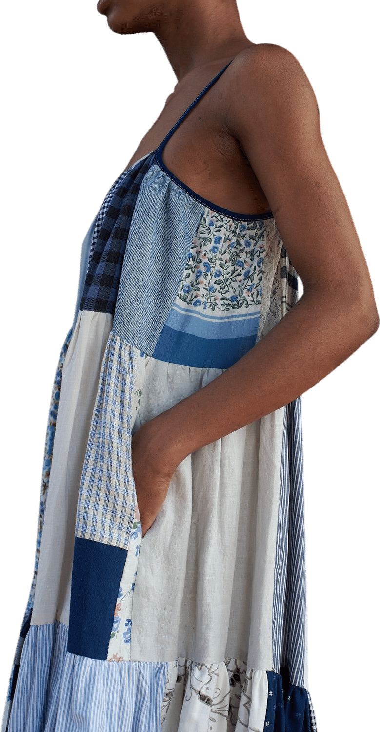 a patchworked dress.