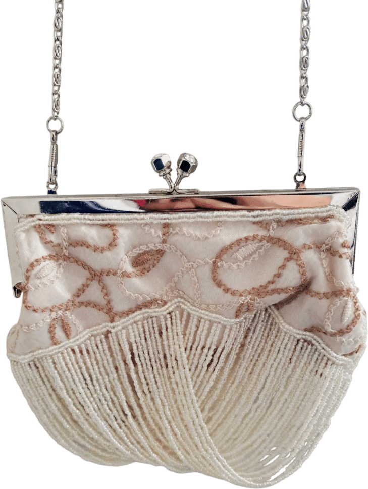 Vintage Ivory/Pink Beaded Evening Bag