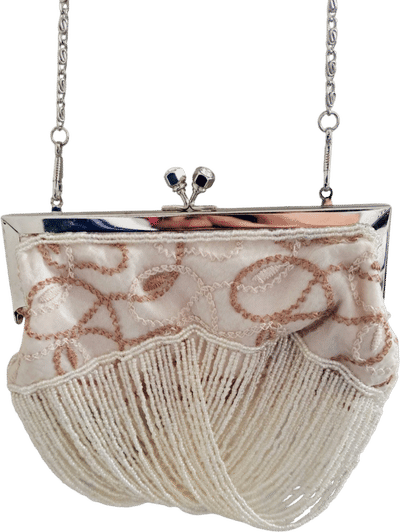 Vintage Ivory/Pink Beaded Evening Bag