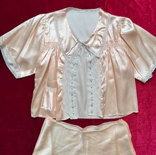 1930s Silk Bed Jacket and Tap Pants Set