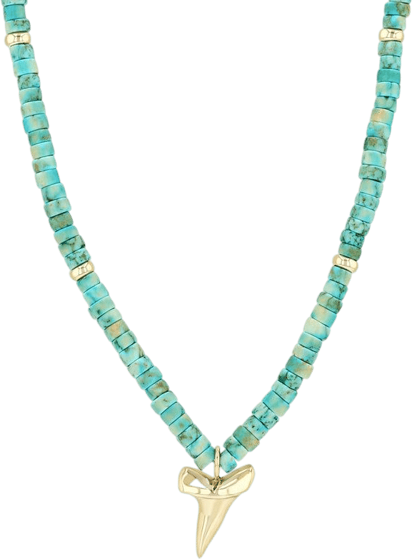 14k Gold & Light Turquoise Heishi Bead Shark Tooth Necklace