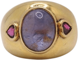Vintage  18K Gold Sapphire & Heart Ruby Dome Ring