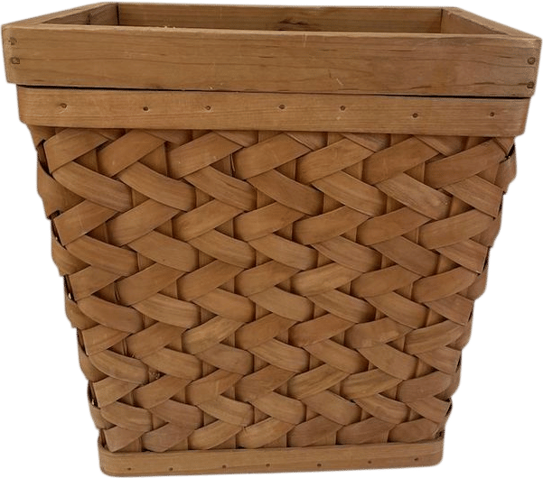 Vintage Handwoven Wood Wastebasket